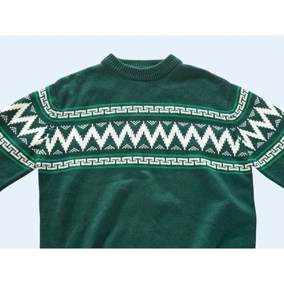 Vintage Men's 80s / 90s Unbranded Fair Isle Green Sweater Size S - Picture 3 of 8